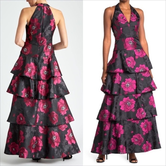 Rachel Roy Suzette Women's High neck Halter Tiered Gown Sleeveless Dress - Picture 1 of 12